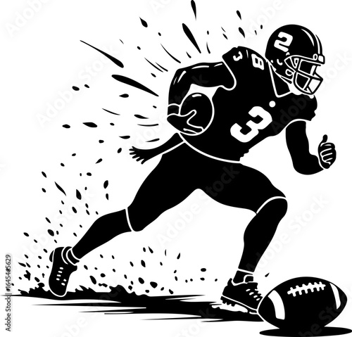 American "Football Running  action Back Vector Illustration"  graphic design,
