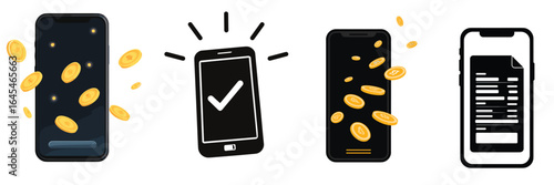 mobile banking app icons with money transaction and payment
