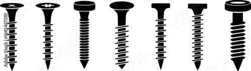 Black metal fasteners with various heads and threads hardware screws