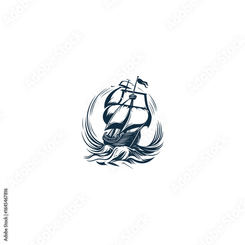 majestic sailing ship navigating the open ocean with waves gently rolling around it