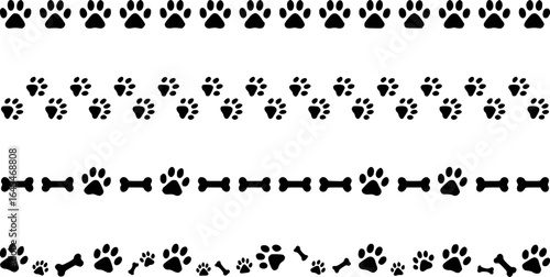Black paw prints and bones border patterns vector