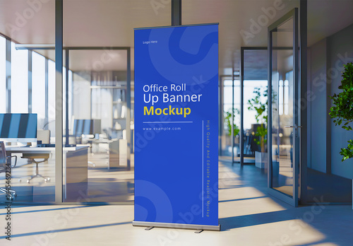 Office Roll Up Banner Mockup In Modern Setting