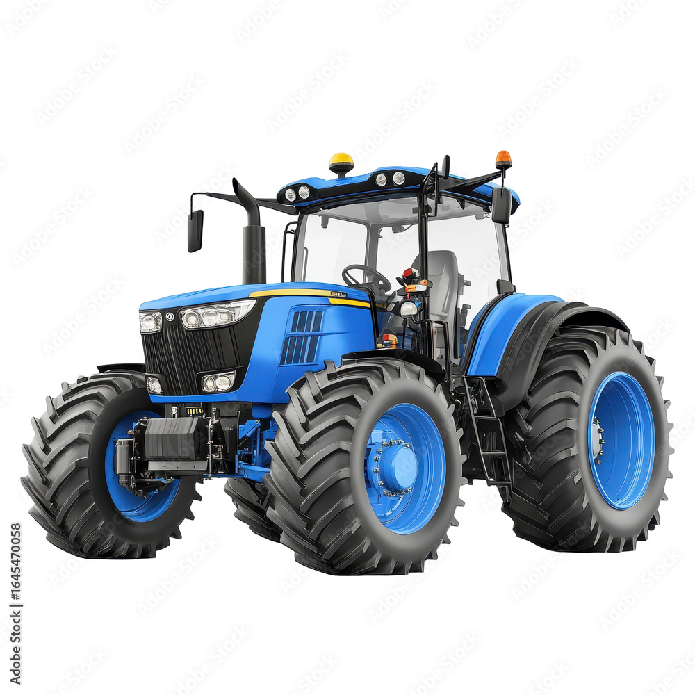 Obraz premium Powerful Blue Tractor Modern Agricultural Machine Farming Equipment, isolated on a transparent background