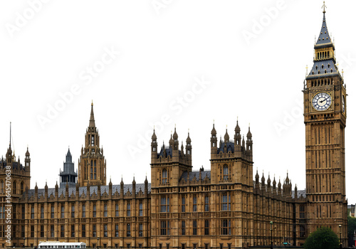 Iconic London Landmark: Houses of Parliament and Elizabeth Tower (Big Ben) isolated on transparent background