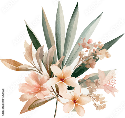 Elegant watercolor painting featuring a single pandanus leaf with delicate brush strokes - vector illustration