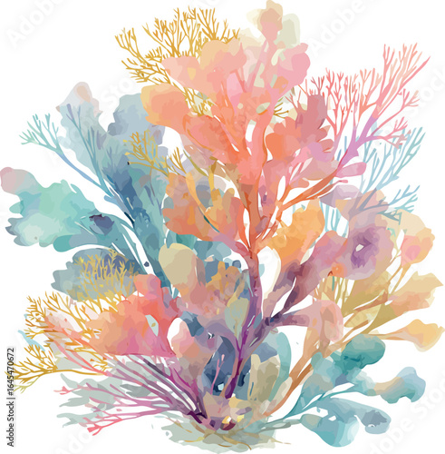 Vibrant watercolor coral cluster on a pristine white background showcasing underwater beauty - vector illustration