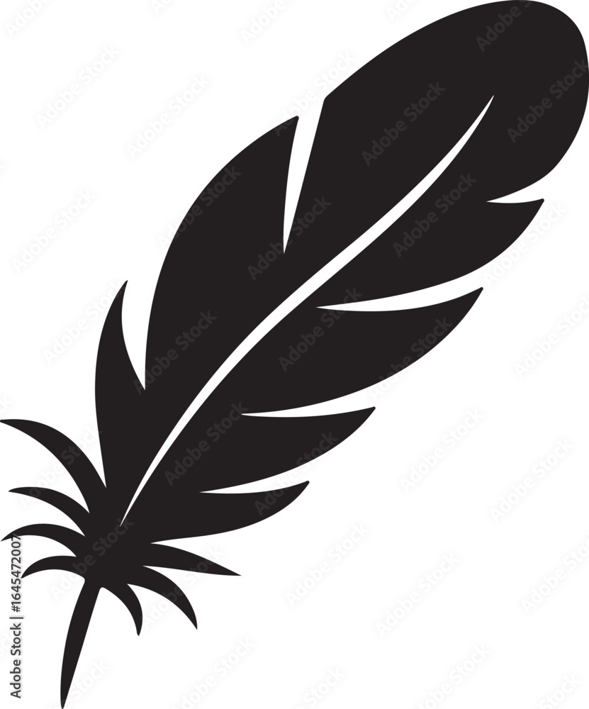 Obraz premium Simple Black Feather Silhouette Against White Background
