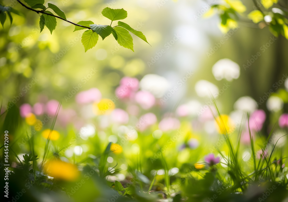 Fototapeta premium Spring Meadow Flowers Sunlight Green Nature