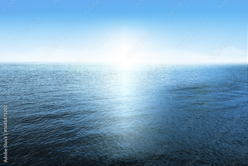 Fototapeta premium sea and sky/Ocean water in blue tones with horizon, sunlight reflection, and natural seascape surface.