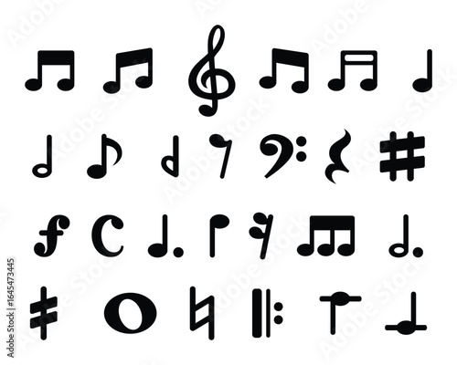 different music notes pack set collection pack bundle black shape icon silhouette vector flat illustration design on white background