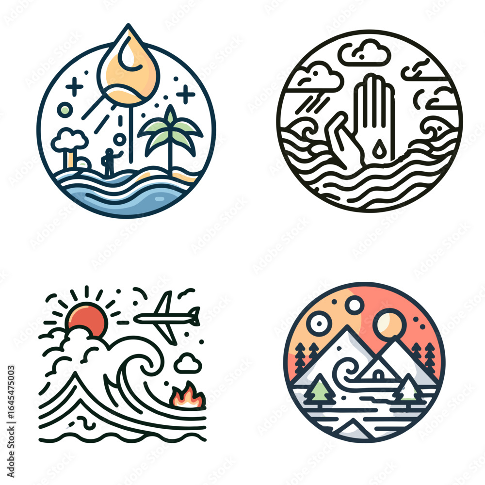 Fototapeta premium Nature illustrations representing water, landscapes, and climate themes 