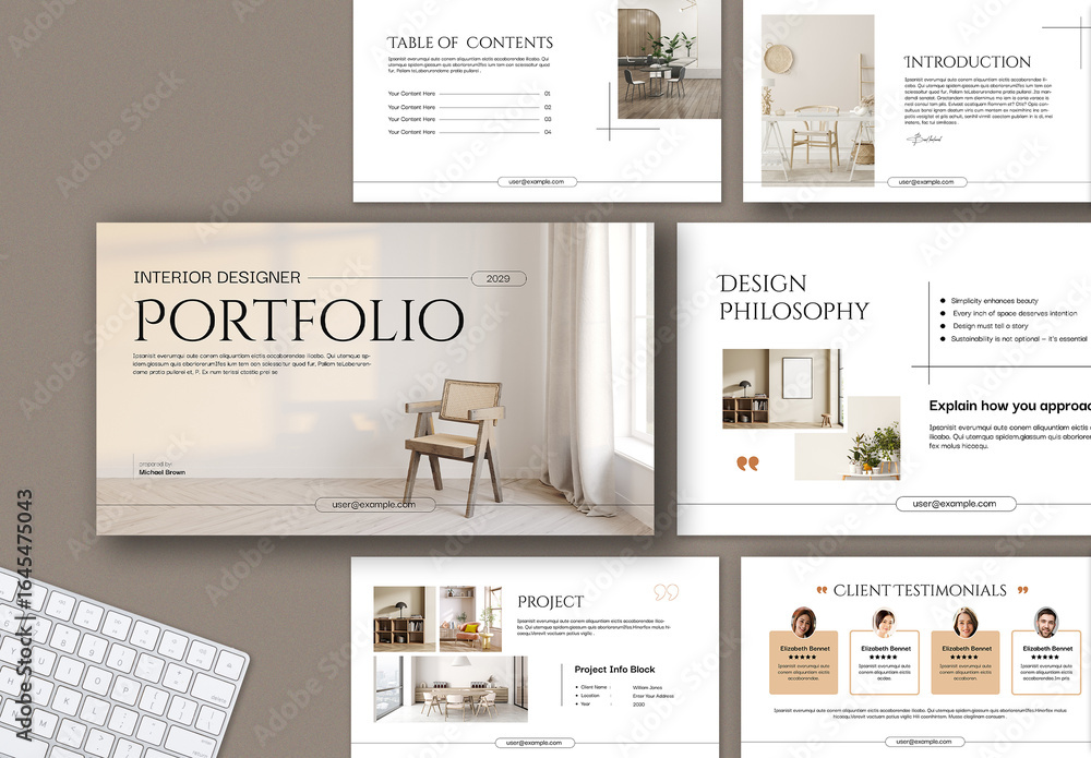 Portfolio Presentation Template Design For Interior Designer Stock ...