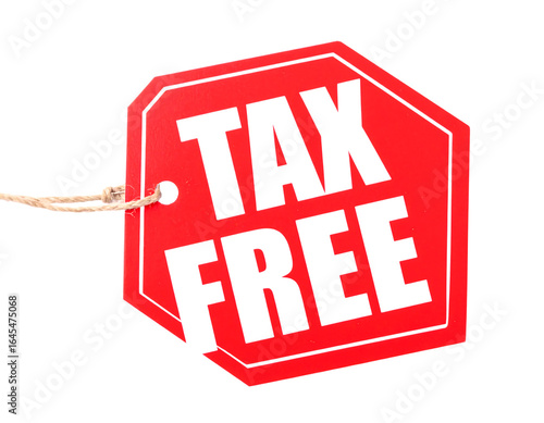 Red tax free tag isolated on transparent background