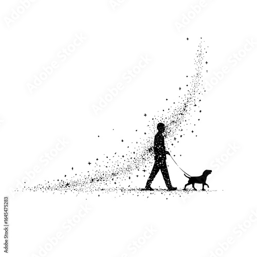 Silhouette of man walking dog vector art illustration for pet owners and dog lovers design template 100