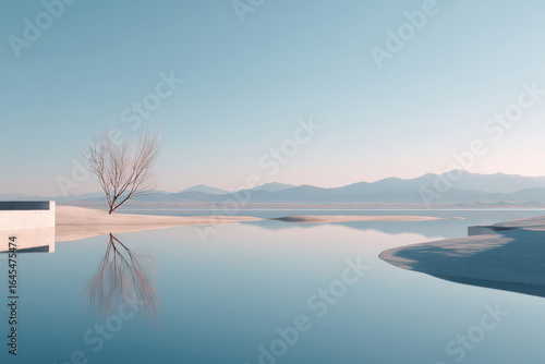 minimalist landscape featuring single tree against ultrabright clean background evoking tranquility