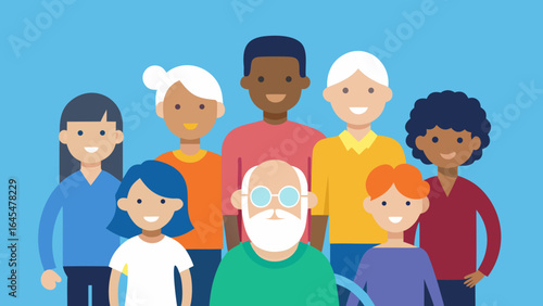 Multicultural group of diverse people including children and elderly