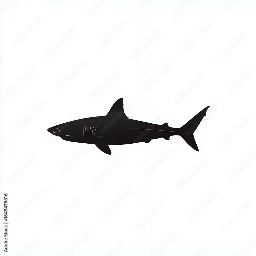 Fototapeta premium Black Silhouette of a Single Shark Swimming Gracefully in Profile View
