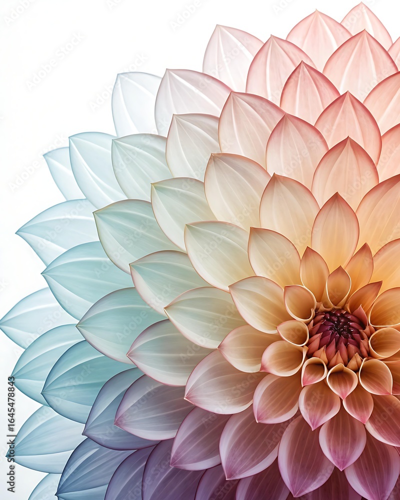 Obraz premium Modern abstract floral art featuring overlapping translucent petals in vibrant gradient hues — stylish and contemporary botanical design ideal for wall decor, prints, and elegant graphic applications 