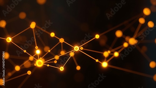 Abstract network of glowing nodes and lines in warm tones against a dark sophisticated backdrop.