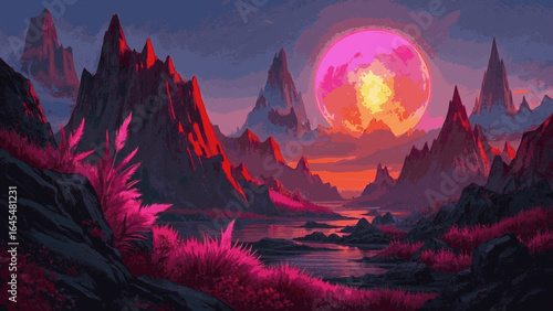 Crimson Peaks Red mountains and valleys isolated watercolor vector illustration svg
