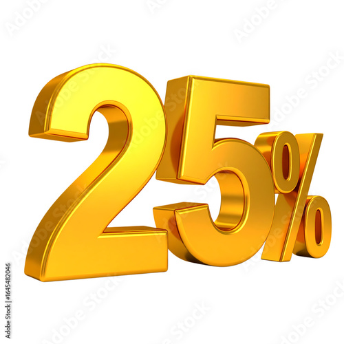 Golden 25 percent discount isolated on transparent background