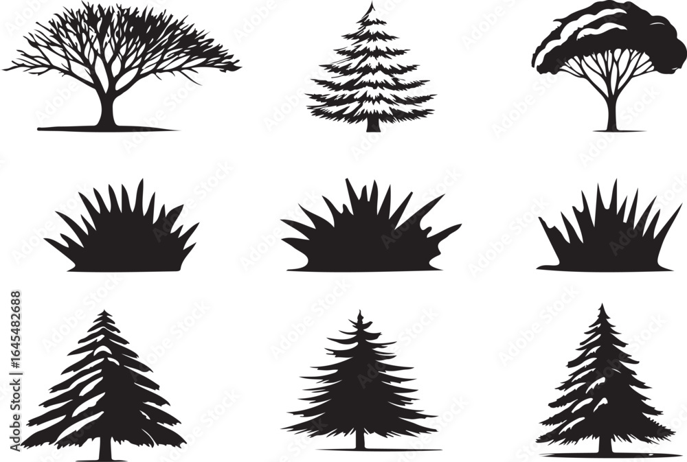 Obraz premium Winter trees silhouette collection set, Tree vector