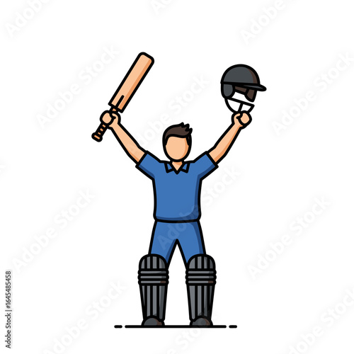 Cricket Victory: A vibrant illustration of a cricket player celebrating a triumphant moment on the field, raising his bat and helmet in jubilation.