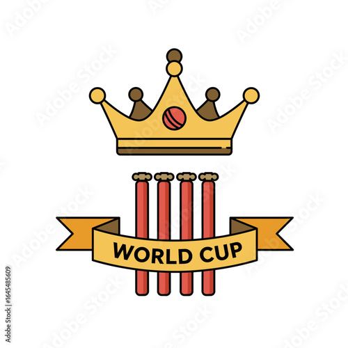 Cricket World Cup: A stylized illustration celebrates the Cricket World Cup with a golden crown featuring the ball above a wicket and ribbon, a symbol of sporting excellence.