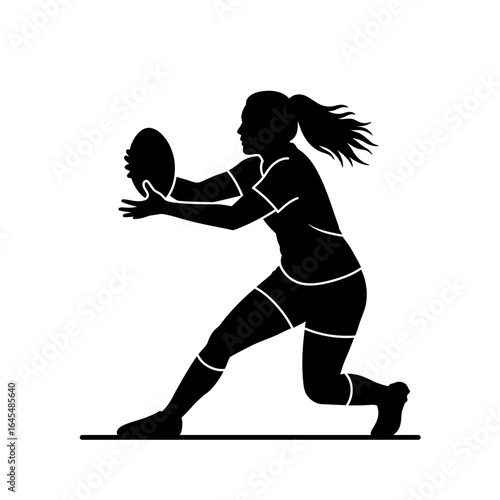 Silhouette of a Rugby Player: Capturing the dynamic movement of a rugby athlete in full stride, skillfully maneuvering a rugby ball. A striking silhouette of determination and athletic prowess.