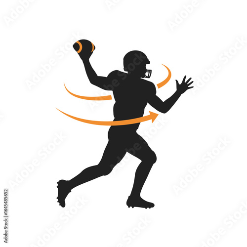 Dynamic Throw: A silhouetted football player in full action, poised to unleash a spiral pass, capturing the raw power and athleticism of the game.
