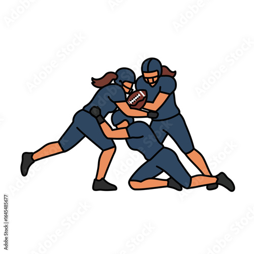 Dynamic Gridiron Battle: A fierce football play unfolds, showcasing determination and teamwork as players battle for possession of the ball.