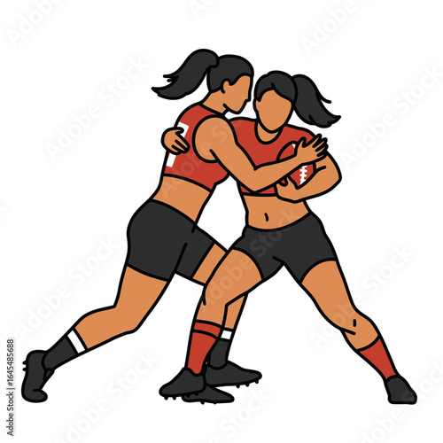 Rugby in Action: Dynamic illustration captures the raw energy of a rugby match, showing two female athletes engaged in an intense tackle.