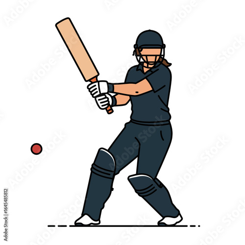 Cricket Batter's Stance: A dynamic illustration of a determined batter poised to strike the cricket ball, poised in the heart of the game, conveying the spirit of sportsmanship.