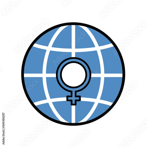 Global Feminism: A symbolic representation of global feminism featuring the Earth intertwined with the female gender symbol, illustrating the worldwide reach and significance of the movement.