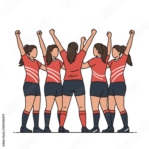 Team Spirit: A group of dedicated female athletes celebrating a hard-earned win, radiating energy and teamwork. 
