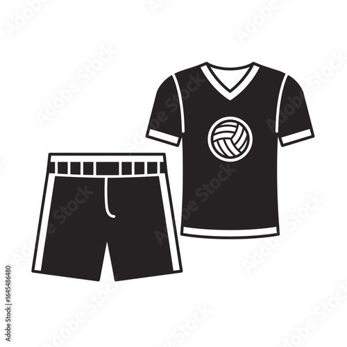 Volleyball Sport Uniform: A classic black and white volleyball uniform set with a shirt and shorts, evoking a sense of sportsmanship.