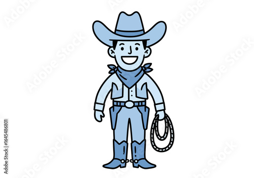 Cartoon Cowboy Character with Hat and Lasso Illustration