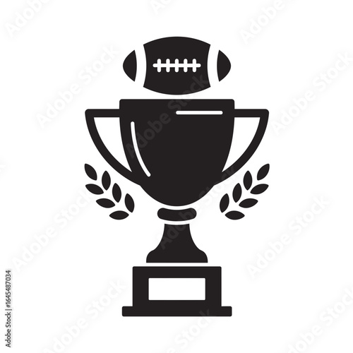 Trophy & Football Silhouette: A strong black-and-white graphic of a triumphant trophy with a football resting above it, symbolizing victory, skill, and competitive spirit.