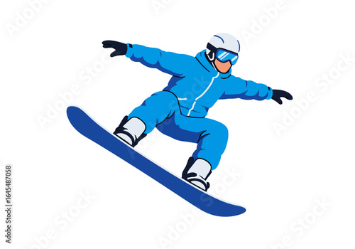 Snowboarder in Blue Suit Performing Trick