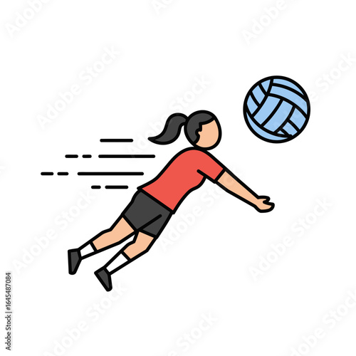 Volleyball Player in Action: A dynamic cartoon of a volleyball player gracefully diving to hit the ball, showcasing athleticism, movement, and the thrill of the sport.