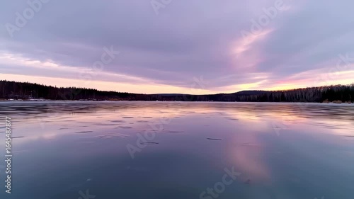 Wallpaper Mural Frozen lake at sunset with a vibrant purple-pink sky Torontodigital.ca