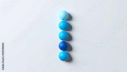 Gradient blue spheres lined up on white background

