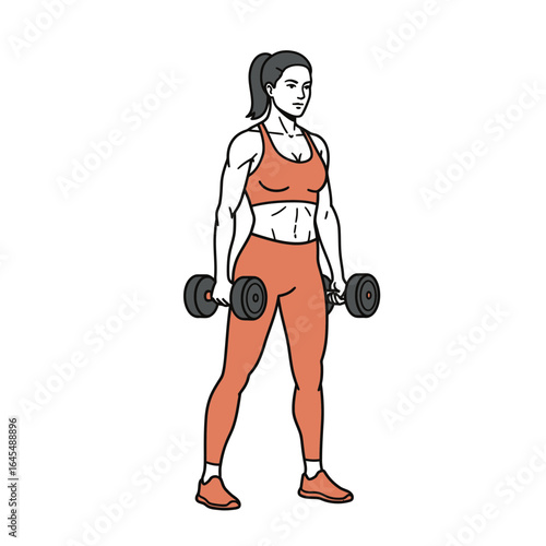Strength and Determination: An illustration of a muscular person executing a dumbbell exercise, showcasing core strength and toned physique, ideal for fitness content.