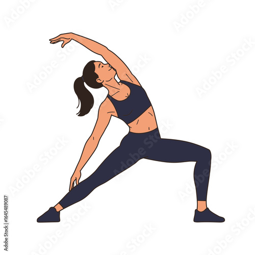 Yoga Pose: A woman gracefully practices a yoga pose, embodying serenity, flexibility, and strength. She is immersed in mindfulness and well-being.