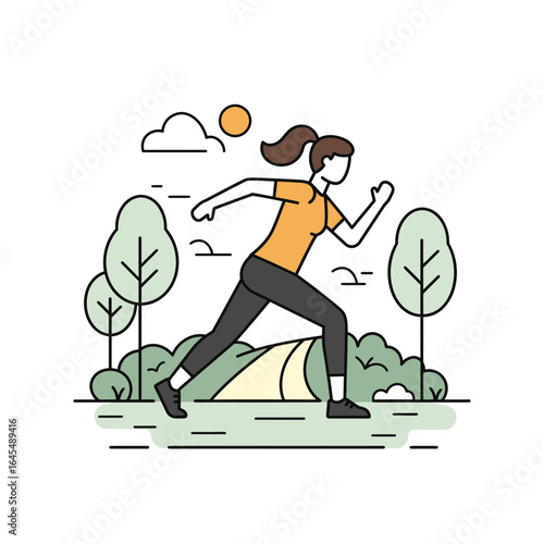 The runner's path: A dynamic illustration captures the energy and determination of a runner.  A lone figure, embraces the challenges of a path.