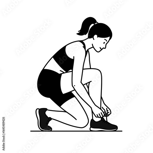 Ready for the Run: A fit individual kneels, diligently tying their shoelaces in preparation for a invigorating workout.
