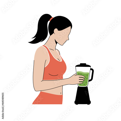 Healthy Smoothie Preparation: A woman focuses intently on preparing a revitalizing smoothie, blending vibrant ingredients for a nutritious and refreshing start to the day.