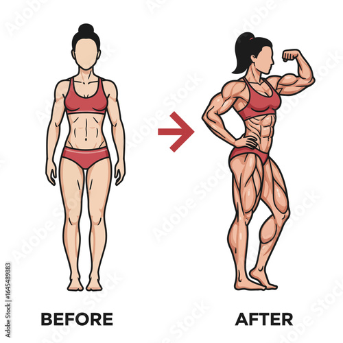 Transformation: A graphic depicting before-and-after body transformation of a woman.