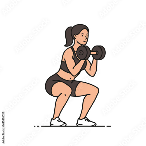 Strength in Action: A woman performs a dumbbell squat, embodying fitness, wellness, and the pursuit of strength and vitality in this dynamic illustration.