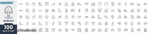 Fitness exercise workout icon set. Editable stroke. Vector illustration